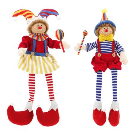 Clown boy &amp; girl hanging legs 50cm 2ass