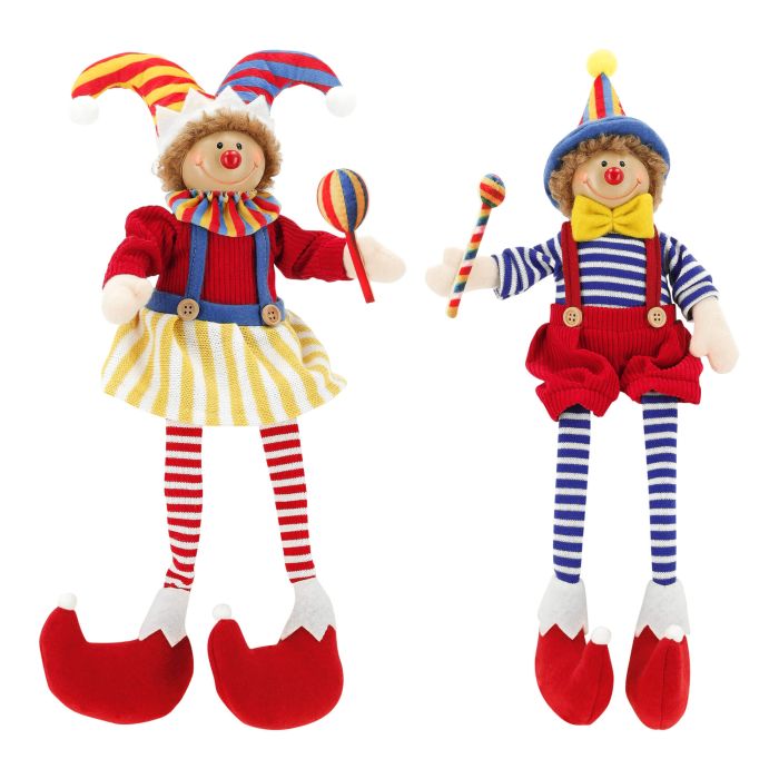 Clown boy & girl hanging legs 50cm 2ass